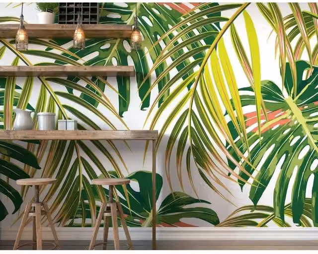 Origin Murals Tropical Leaves Floral Wall Mural in Lime Green, W: 300 cm, H: 240 cm