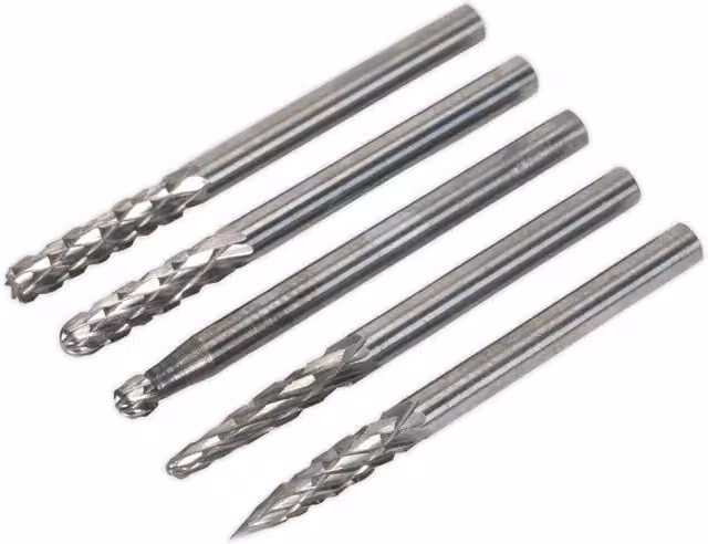 Loops 5 Pack 3mm Micro Tungsten Carbide Burr Bits Set for Rotary Metal Cutting in Silver and Multicolour
