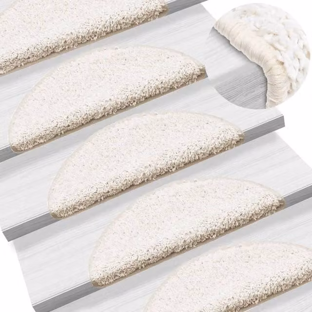 Berkfield Home Non-Slip Self-Adhesive Carpet Stair Treads, 15 Pieces, White, W: 56 cm, D: 17 cm, H: 3 cm