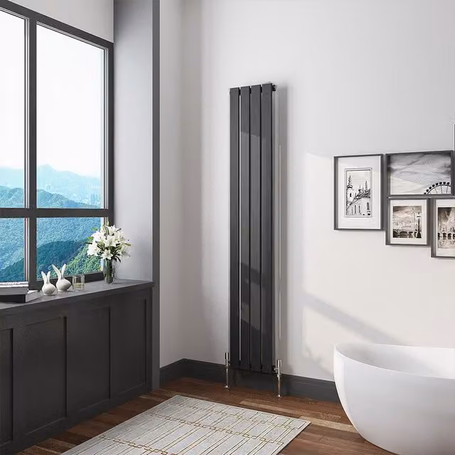 AicaBathroom Vertical Flat Panel Steel Radiator in Black, H: 160 cm, W: 27.2 cm, D: 27.2 cm