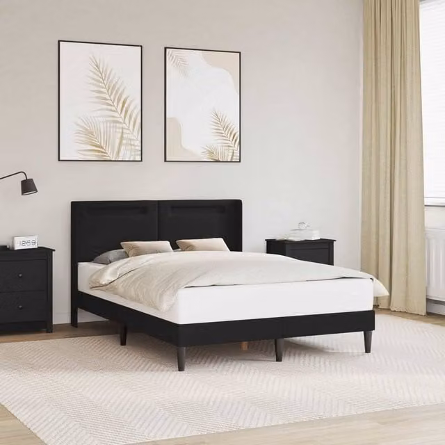 Berkfield Home Black Faux Leather Bed Frame with Under-Bed LED Strip Lights, W: 135 cm, L: 190 cm