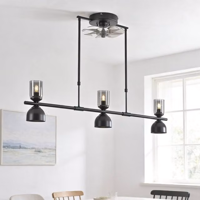 Garwarm 6-Speed Kitchen Island Fandelier Ceiling Fan in Black, Diameter: 120 cm – 1
