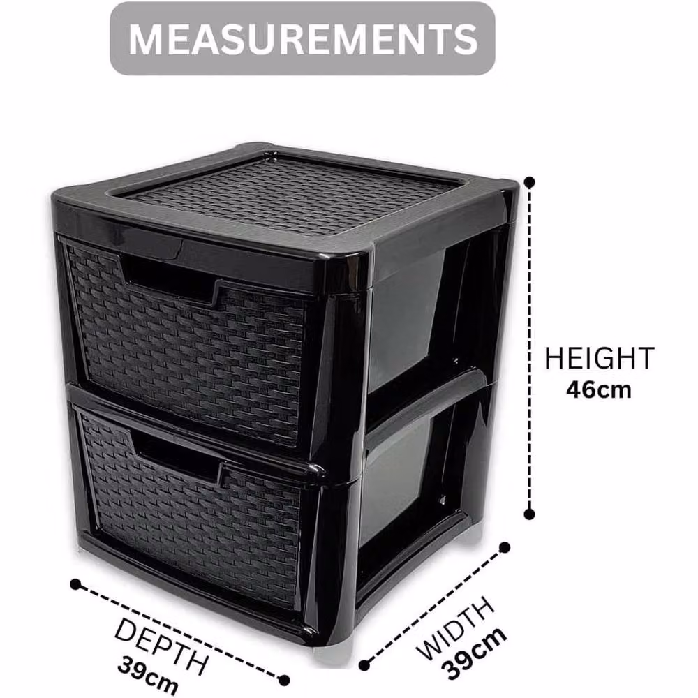 FORGEVIO 2 Tier Plastic Storage Drawer Cabinet Unit in Black – 2