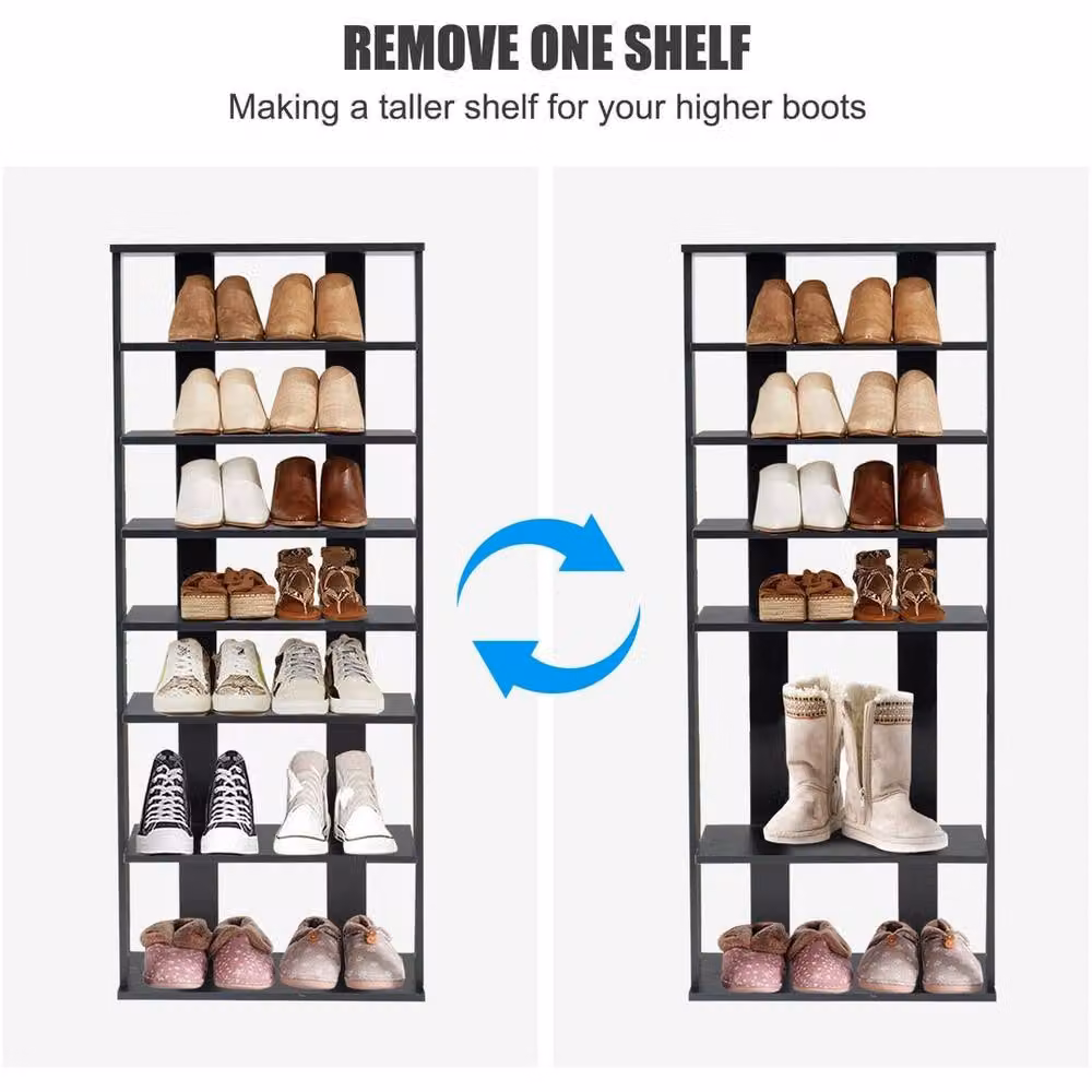 VOGREX 7-Tier Double Shoe Storage Rack Display Stand with Adjustable Shelves in Black – 3