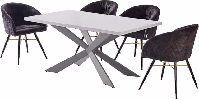 Life Interiors Vittorio Duke LUX Modern Rectangular Dining Set with Table and 4 Chairs in Black and White