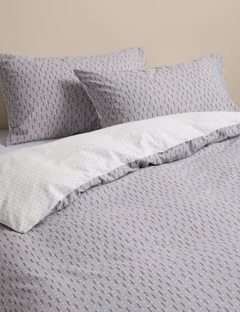 M&S Geometric Graphic Cotton Blend Duvet Cover and Pillowcase Set, Grey Mix, W: 180 cm, L: 200 cm