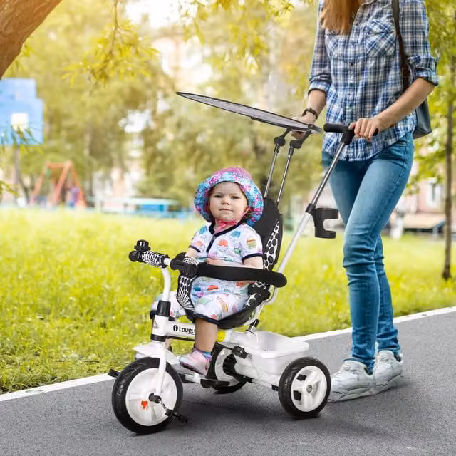 HOMCOM 6-in-1 Baby Trike with Canopy and Storage Harness in White