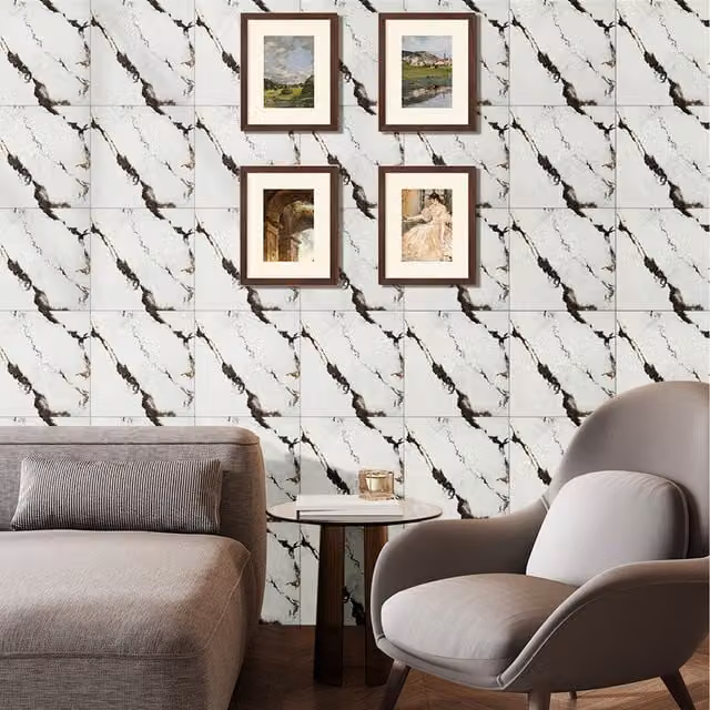 Livingandhome Set of 10 Calacatta White Marble PVC Adhesive Wall Stickers