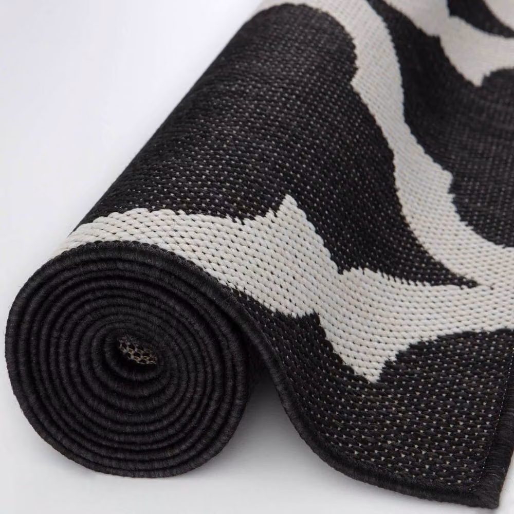 THE RUGS Black and Ivory Geometric Trellis Outdoor Indoor Weather Resistant Rug, W: 120 cm, L: 170 cm – 6