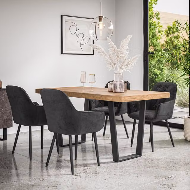 More4Homes Aria Dining Set with Oak Effect Rectangular Table and 6 Black Anika Velvet Chairs