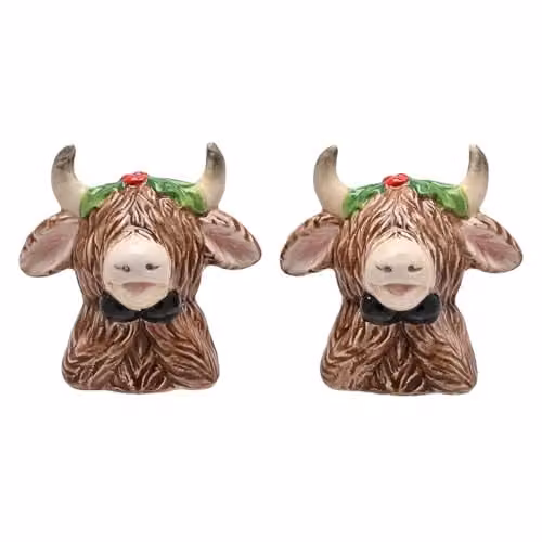 Widdop and Co Brown Ceramic Highland Cow Salt and Pepper Shakers