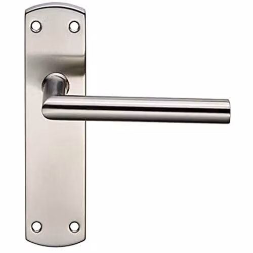 Loops Mitred Lever Door Handle on Latch Backplate, Brushed Satin Steel, W: 172 mm, H: 44 mm