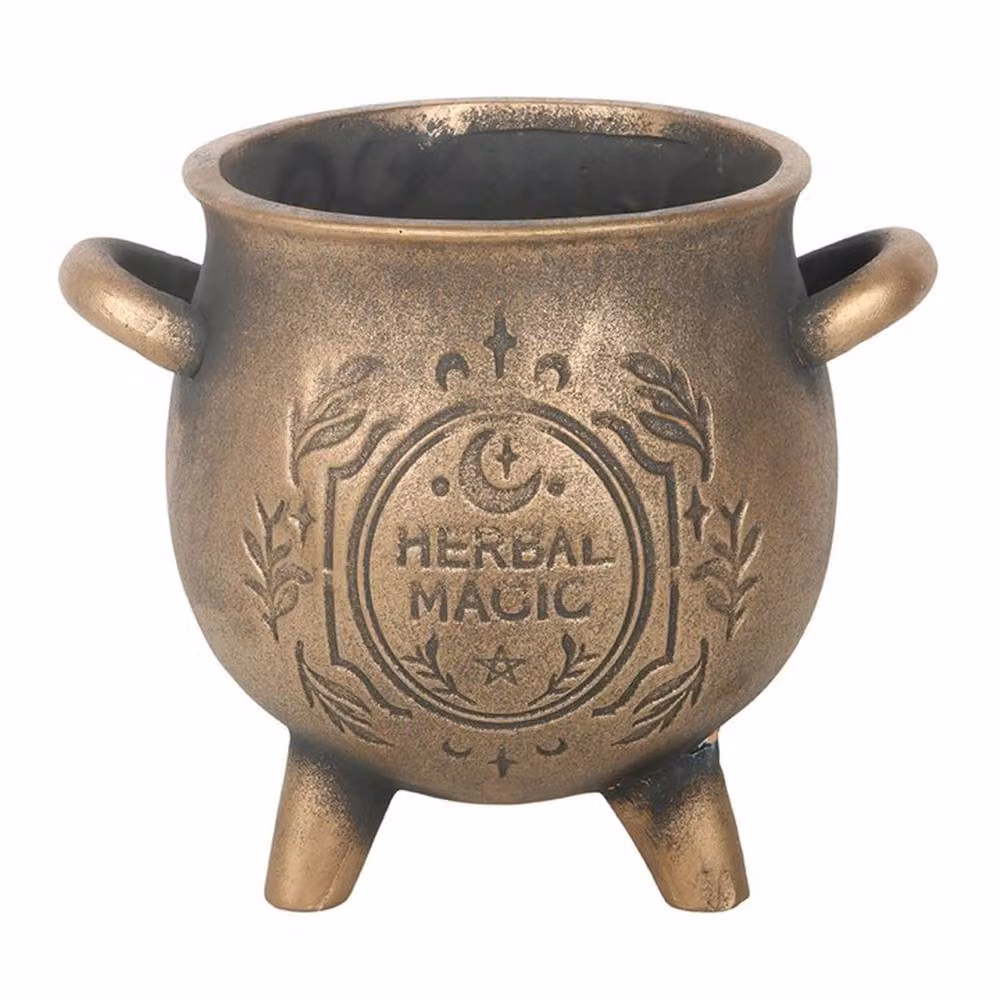 Uniqueful Herbal Magic Bronze Effect Terracotta Cauldron Plant Pot in Gold – 2
