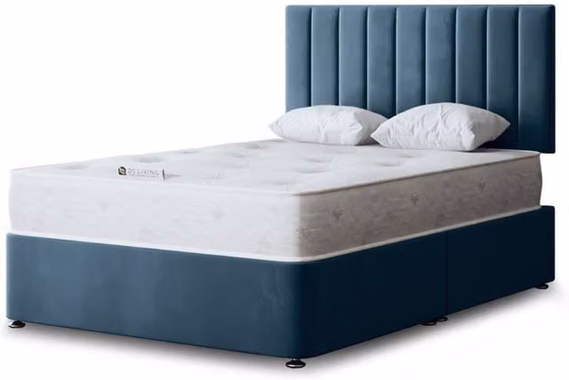 DS Living Amelia Upholstered Velvet Panel Bed with 2 Drawers in Blue, W/D/H: 120 x 200 cm