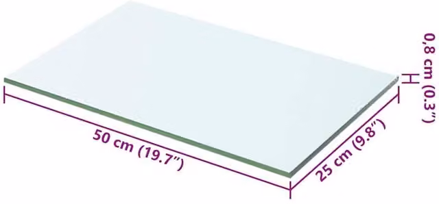 Berkfield Home Clear Glass Shelf Panel W: 50 cm, D: 25 cm, H: 1.5 cm