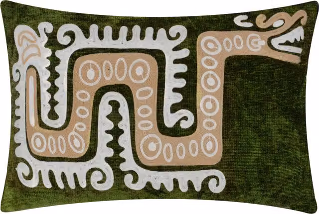 Dynasty Dragon Embroidered Chenille Cushion in Green