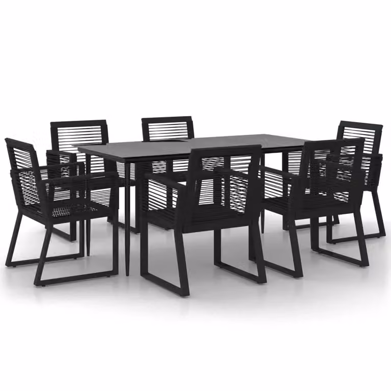 Berkfield Home 7 Piece Modern Garden Dining Set in Black PVC Rattan with Metal and Glass Details