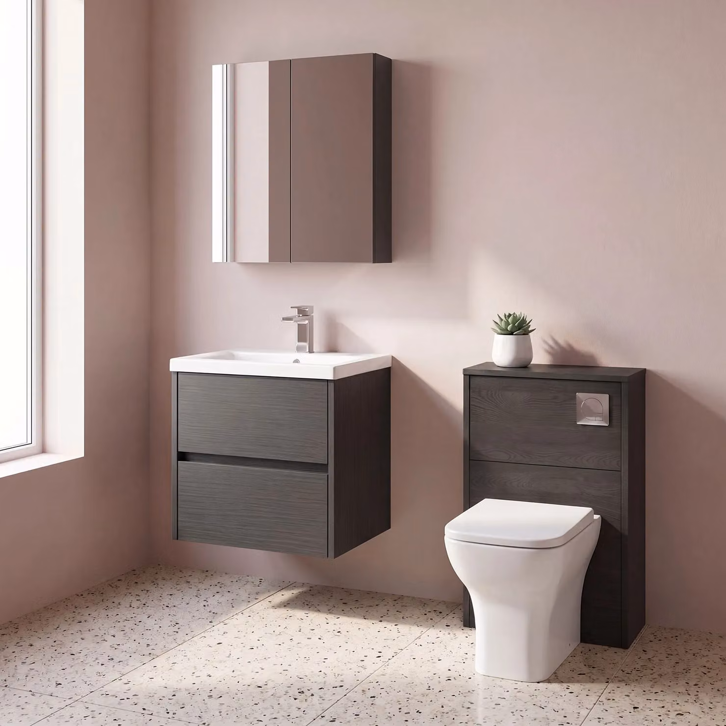 Balterley Square Wall Hung 2 Drawer Vanity Unit and Basin in Matt Graphite Grey, Width: 50 cm – 2