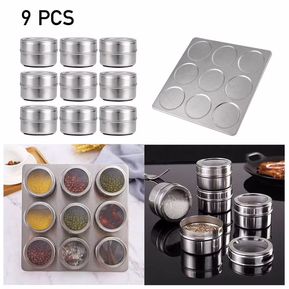 PAWNORA Pack of 9 Silver Stainless Steel Spice Jars – 4