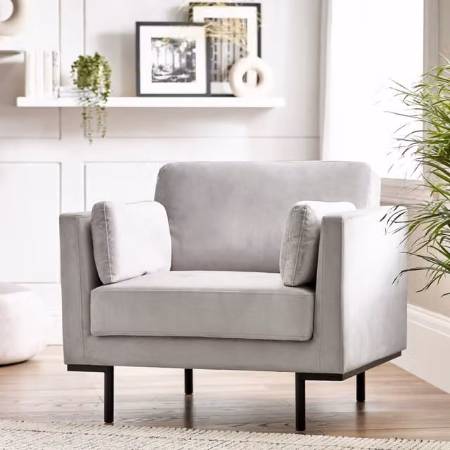 Furniturebox Evelyn Modern Velvet Armchair with Armrests