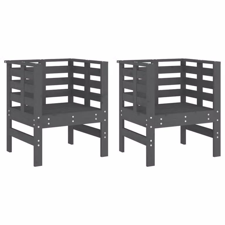 Berkfield Home Set of 2 Grey Rustic Garden Chairs in Solid Pine Wood, W/D/H: 61.5 x 53 x 71 cm