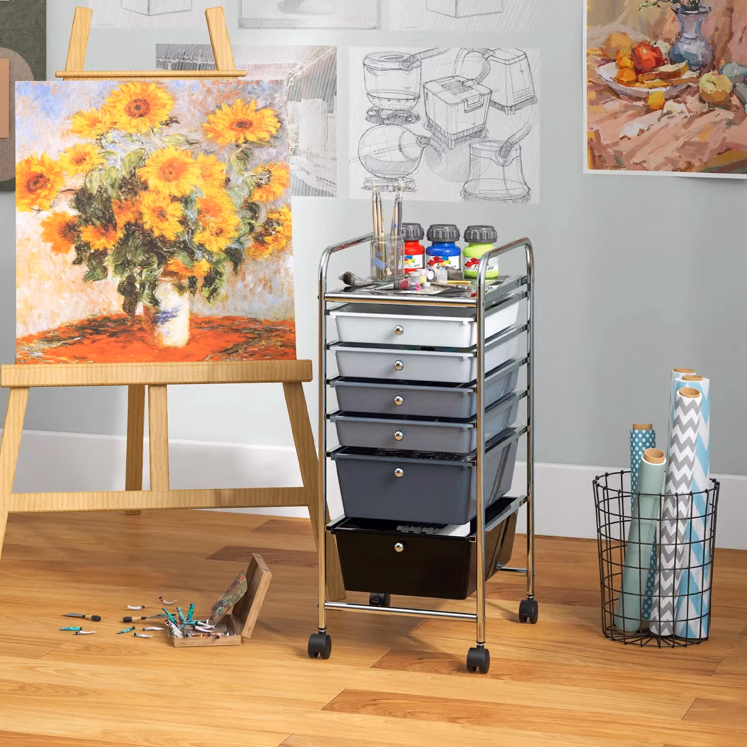 Gymax 6-Drawer Metal Mobile Utility Storage Trolley in Black – 4