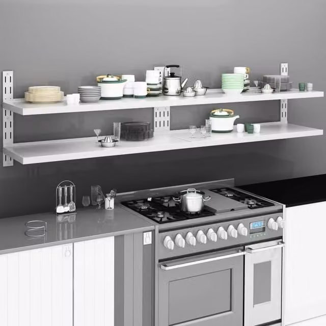 Berkfield Home 2-Tier Floating Wall Shelves, 2 Piece Grey Stainless Steel Set, W: 240 cm, D: 30 cm – 1