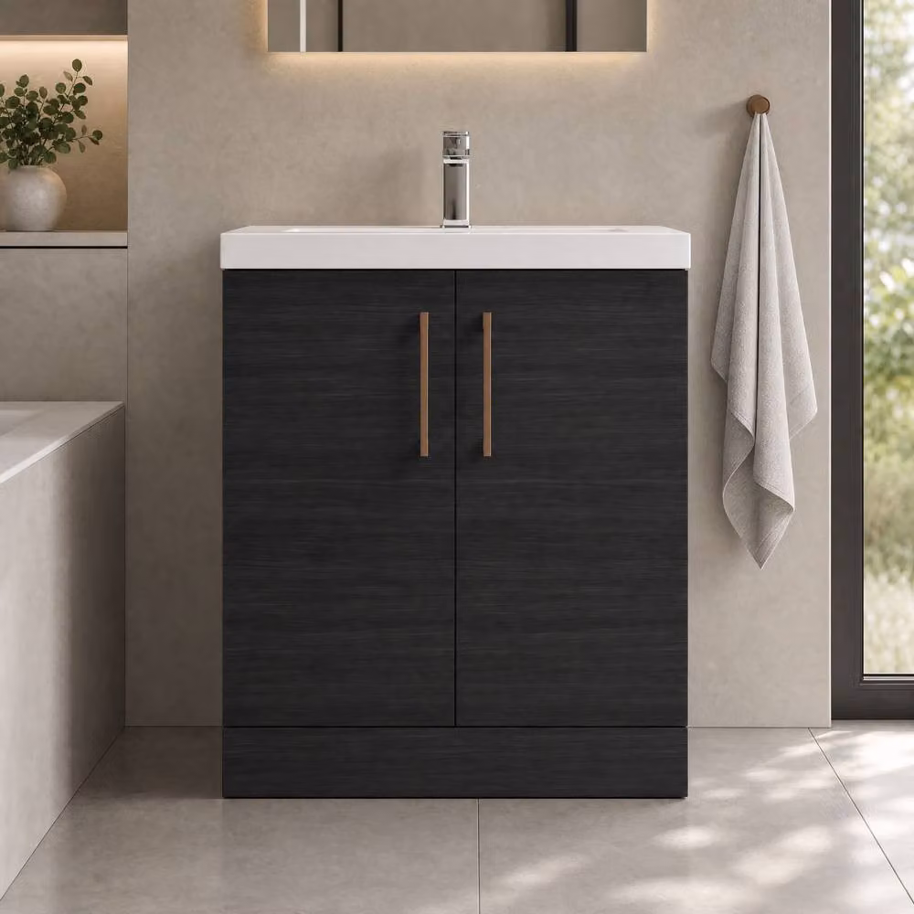 Balterley Black Matt Freestanding Bathroom Floor Vanity Unit with Soft Close Doors, Width: 81 cm – 2
