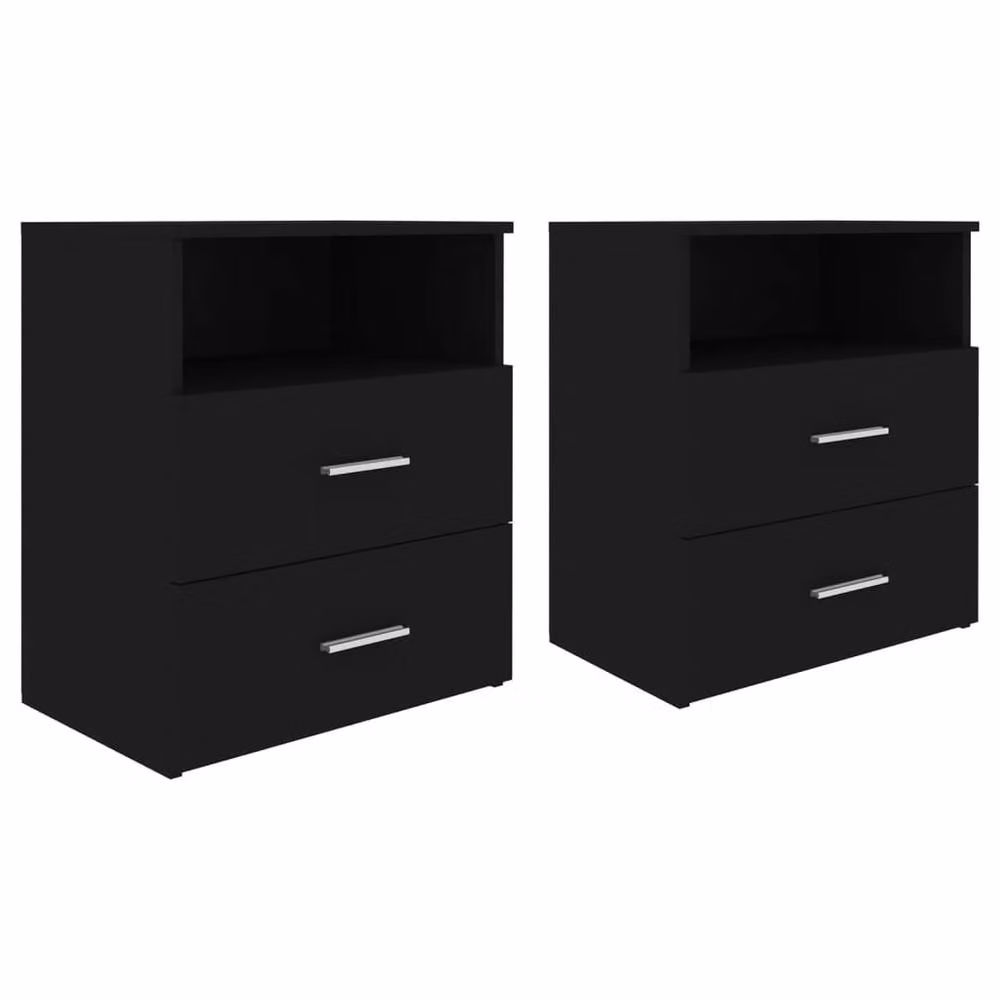 Berkfield Home Modern Bedside Cabinets, 2 Piece Set, Black, W: 50 cm, D: 32 cm, H: 60 cm – 2