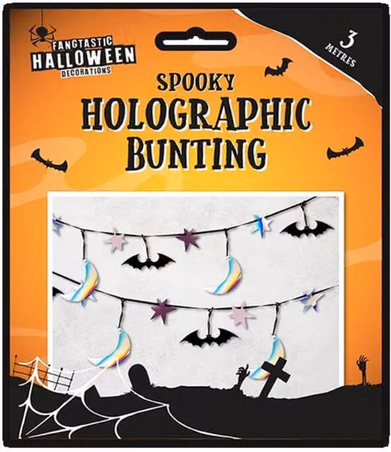 KDMD Spooky Holographic Halloween Paper Bunting Pennant Pack of 10, Multicolour, 3m – 1