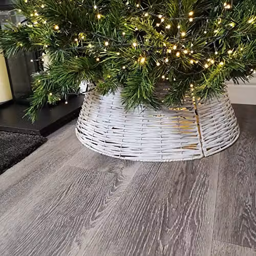 Samuel Alexander Round Rattan and Metal Christmas Tree Skirt, Grey, Diameter: 40 x 58 cm – 2