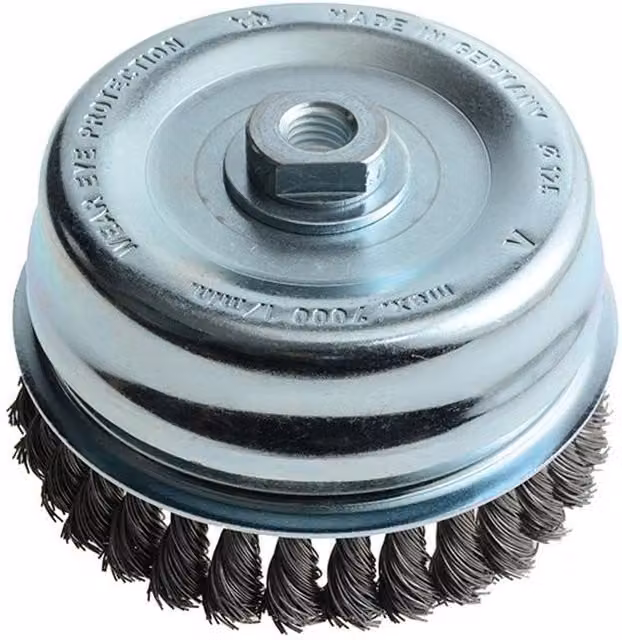 Lessmann Knot Cup Brush for Angle Grinders in Silver and Multicolour Stainless Steel