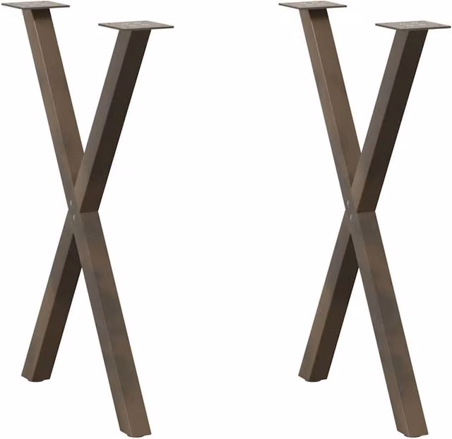 Berkfield Home X-Shaped Dining Table Legs, 2 Piece Set in Brown Matt Steel, W/D/H: 57 x 57 x 73 cm
