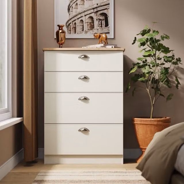Victoria Ready Assembled 4 Drawer Deep Chest in Cream Ash and Riviera Oak