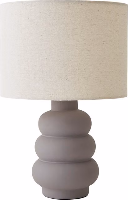 Rochelle Bubble Stack Ceramic Table Lamp with Beige Linen Drum Shade in Grey