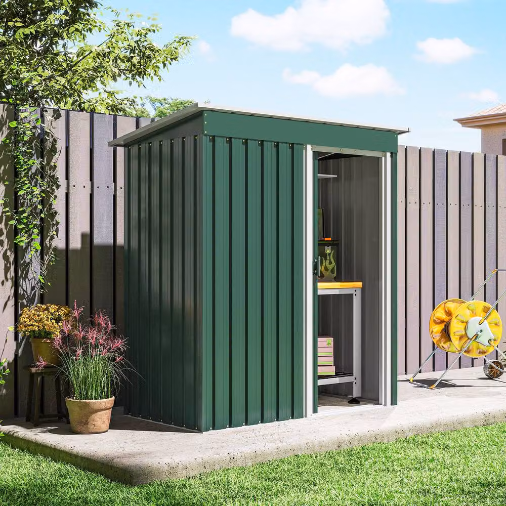 Rolipo Green Metal Pent Garden Shed with Sliding Door, W/D/H: 152.4 x 91.44 x 182.88 cm – 8
