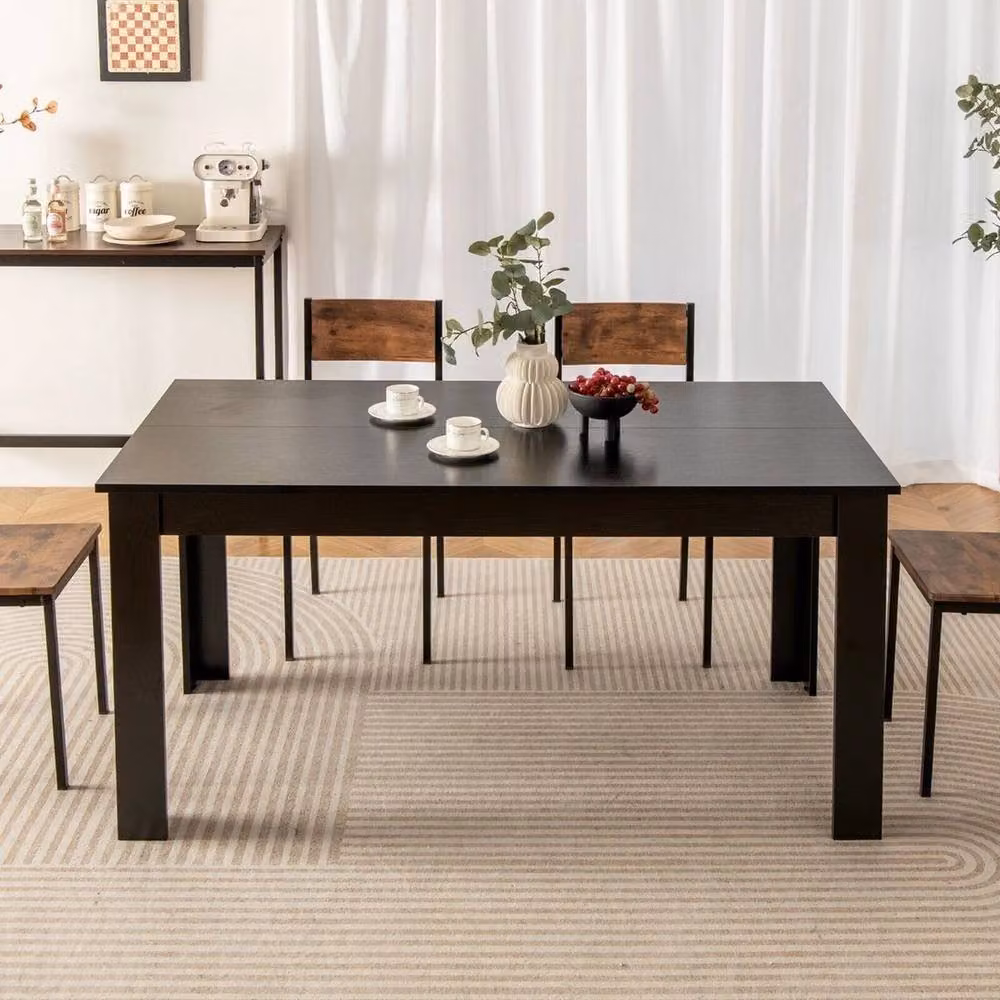 Kelvenix Modern Rectangular Extendable Dining Table in Matt Black Wood Finish – 3