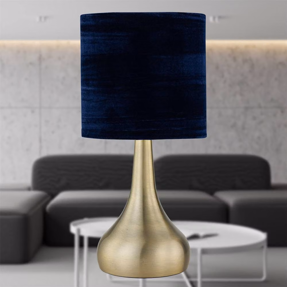 First Choice Lighting Romana Set of 2 Antique Brass Touch Table Lamps with Blue Velvet Shades – 3