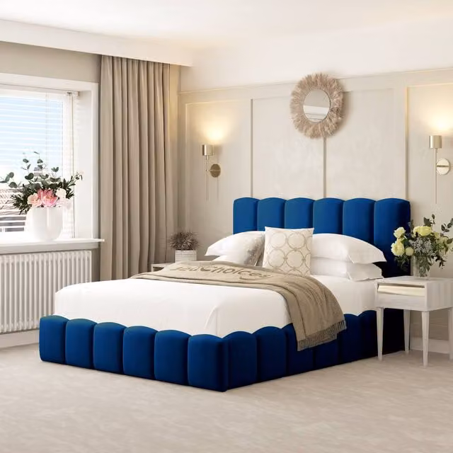 Bed Choices Mayfair Upholstered Bubble Bed Frame in Blue Velvet, Small Double, W/D/H: 120 x 200 cm