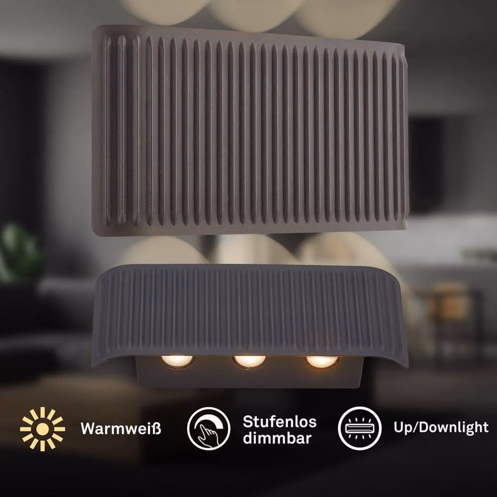 Briloner Anthracite Rechargeable Dimmable Touch Up Down LED Wall Light in Grey – 2