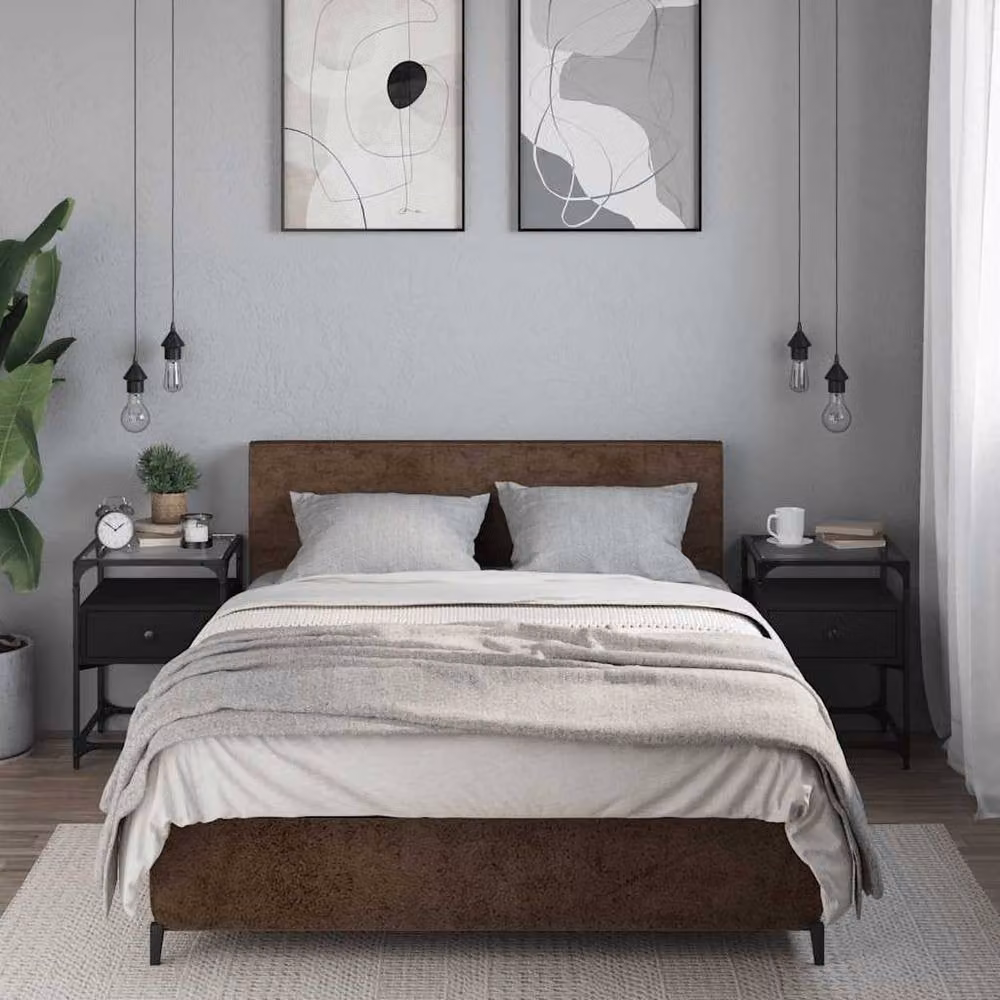 Berkfield Home Set of 2 Black Bedside Cabinets with Mirror Top, W/D/H: 40 x 40 x 55 cm – 2