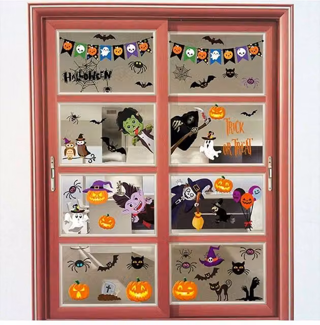KDMD Halloween Witch Window Sticker Set, 9 Removable Multicolour PVC Sheets – 1