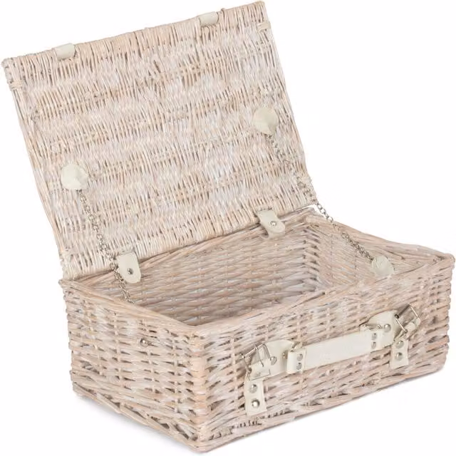 Red Wicker Picnic Hamper with White Wash Finish