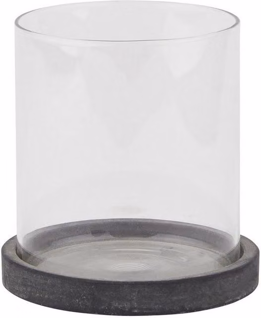 Lemon Pavilion Furniture and Decor Amalfi Hurricane Lantern, Grey Ceramic and Glass, W: 14 cm, D: 14 cm, H: 14 cm