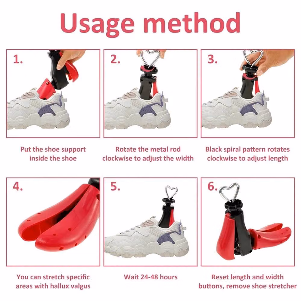 VOGREX Red Adjustable Shoe and Boot Stretcher for Wide Feet, Men and Women – 4