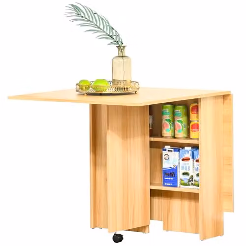 HOMCOM Folding Drop Leaf Dining Table in Teak Brown and Beige, W/D/H: 140 x 80 x 74 cm