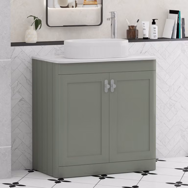 Royal Bathrooms Henley 800mm Sage Green Floor Standing 2 Door Vanity Unit with Lyon Basin and Chrome Knob
