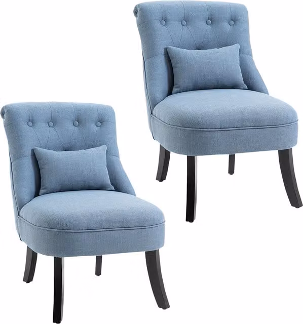 HOMCOM Set of 2 Blue Fabric Upholstered Tub Chairs with Armrests and Metal Frame