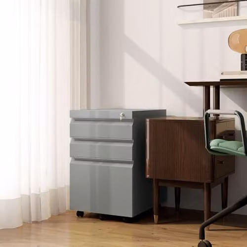 Vinsetto 3-Drawer Mobile Filing Cabinet with Lock and Castors, Grey, W: 39 cm, D: 48 cm, H: 60 cm – 2