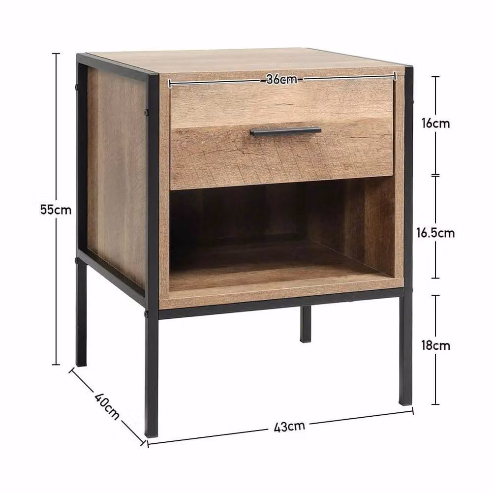 KORVIXA Industrial 1 Drawer Rustic Bedside Table in Brown and Black – 2